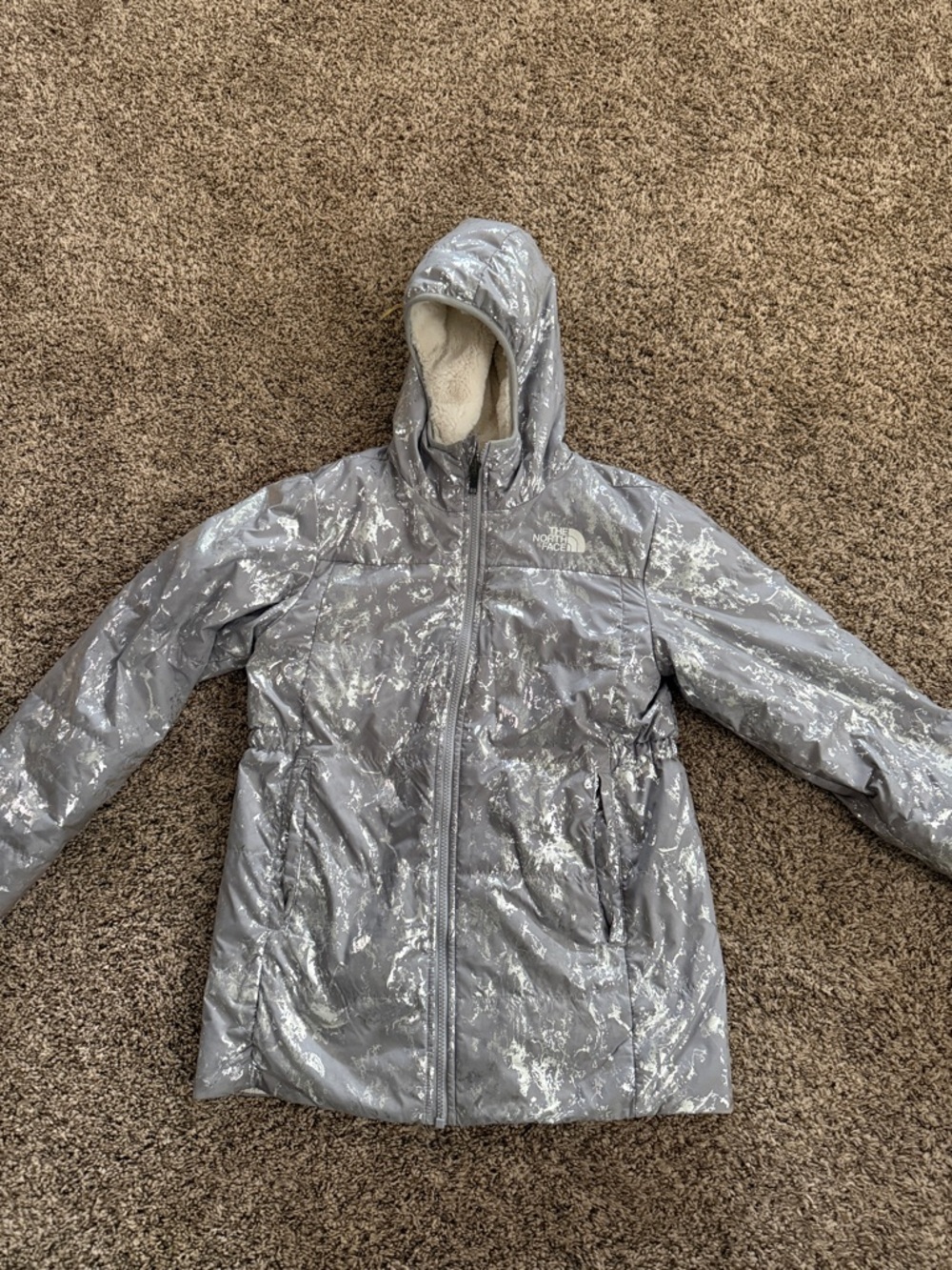 The North Face Silver Hooded Puffer Jacket for Kids
